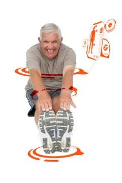 Composite image of portrait of a senior man stretching hands to legs Stock Illustration