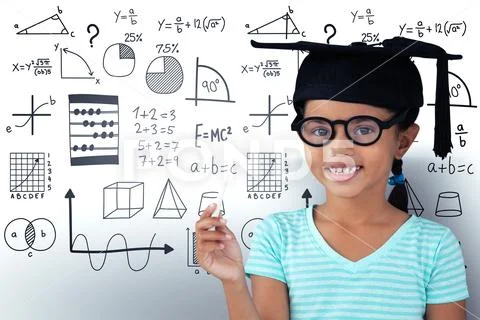 Composite image of portrait of smiling girl wearing mortarboard and holding Stock Photos