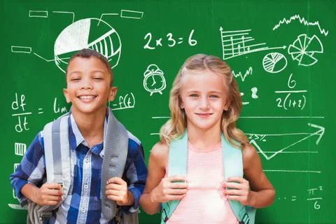 Composite image of portrait of students with backpacks Foto stock