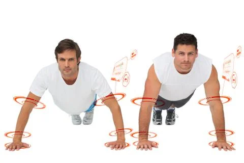 Composite image of portrait of two young men doing push ups Stock Illustration