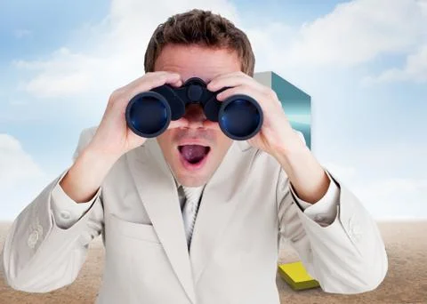 Composite image of positive businessman using binoculars Ilustración de archivo