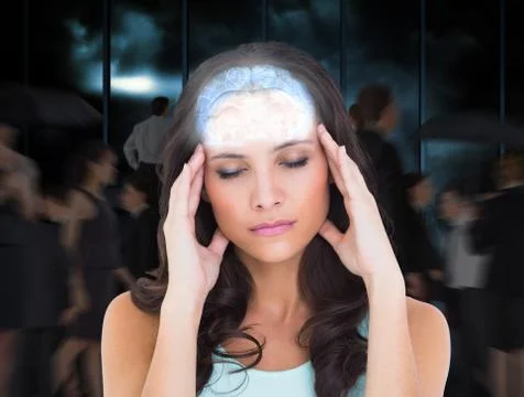 Composite image of pretty brunette with a headache Stock Illustration