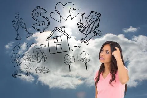 Composite image of pretty brunette thinking Illustrazione stock