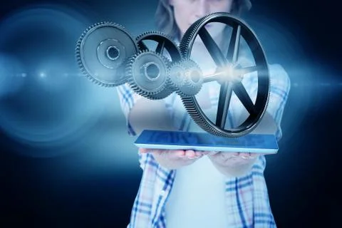 Composite image of pretty hipster showing tablet Stock Illustration