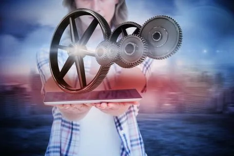 Composite image of pretty hipster showing tablet Illustrazione stock