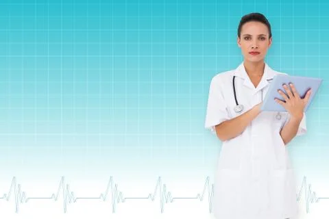 Composite image of pretty nurse using tablet pc Stock Illustration