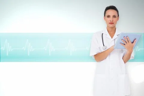 Composite image of pretty nurse using tablet pc Stock Illustration