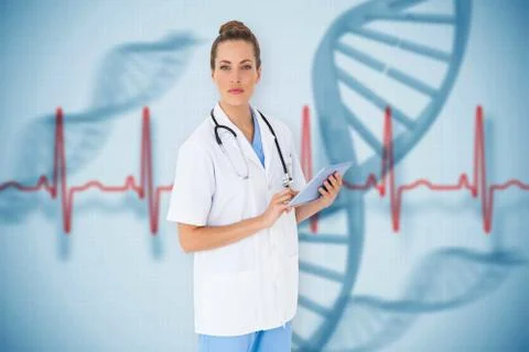 Composite image of pretty nurse using tablet pc Stock Illustration