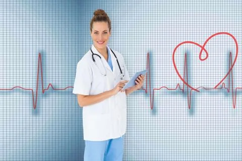 Composite image of pretty nurse using tablet pc Stock Illustration
