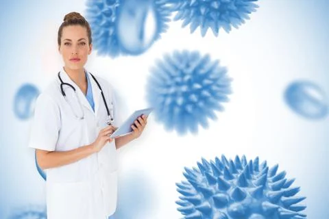 Composite image of pretty nurse using tablet pc Stock Illustration