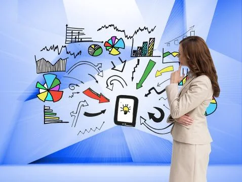 Composite image of profile view of doubtful businesswoman standing Illustrazione stock