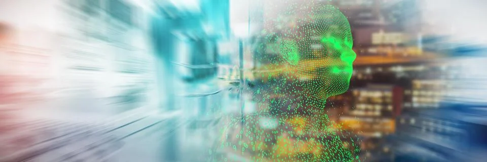 Composite image of profile view illustration of pixelated 3d woman Stock Illustration