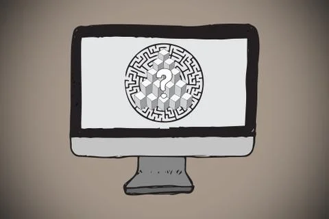 Composite image of question mark over maze on computer screen 스톡 일러스트