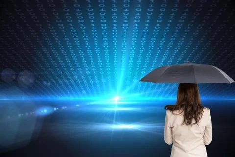 Composite image of rear view of classy businesswoman holding umbrella Stock-Illustration