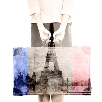 Composite image of rear view of hipster woman holding suitcase Stock Illustration