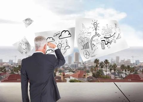 Composite image of rear view of mature businessman looking away 스톡 일러스트