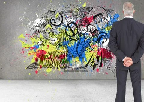 Composite image of rear view of serious businessman posing Ilustración de archivo