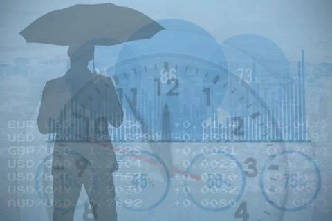 Composite image of rear view of silhouette businessman holding umbrella Stock Illustration