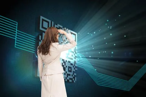 Composite image of rear view of young businesswoman looking away Stock Illustration