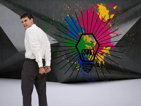 Composite image of rear view of young businessman wearing handcuffs Illustrazione stock