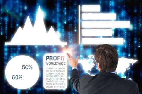 Composite image of rear view of young businessman in suit pointing 库存照片
