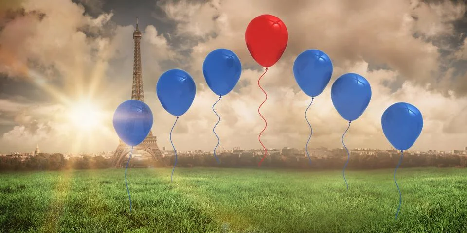 Composite image of red and blue balloons 스톡 일러스트