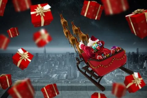 Composite image of red and gold presents Illustrazione stock