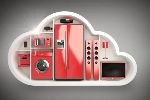 Composite image of red colored appliance in cloud shape 3d Illustrazione stock