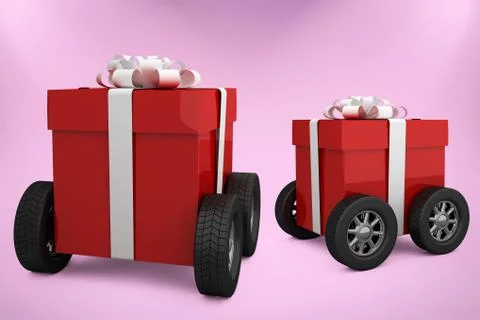 Composite image of red gift box on wheels イラスト素材