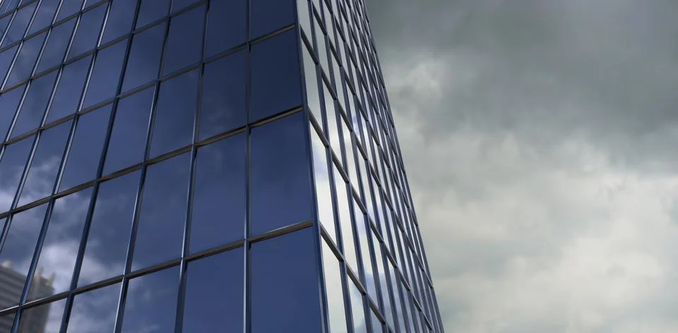 Composite image of reflection of sky on modern building Foto stock