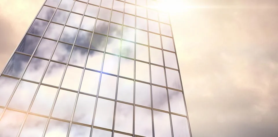 Composite image of reflection of sky on modern building Stock Photos