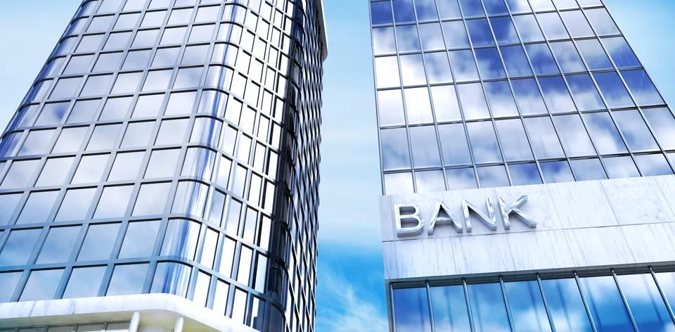 Composite image of reflection of sky on modern buildings Stock Photos