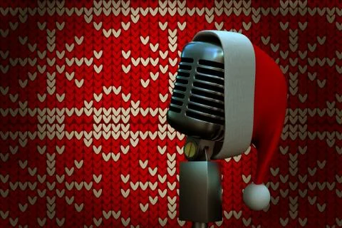 Composite image of retro microphone with santa hat Foto stock