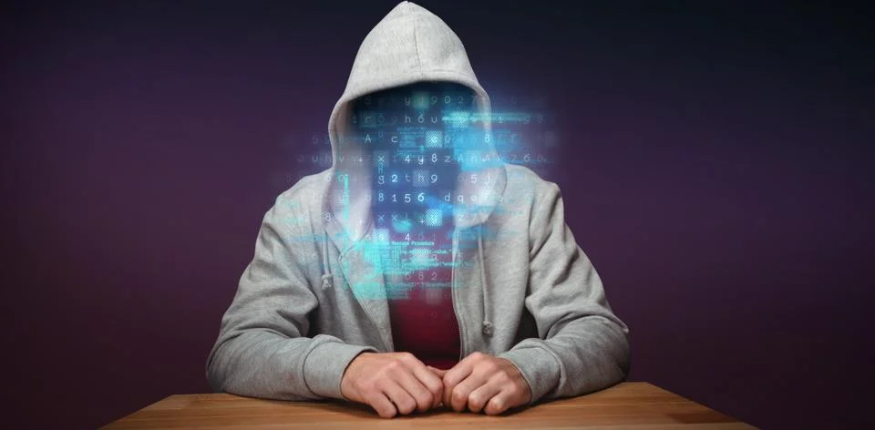 Composite image of robber sitting at table Stock Photos