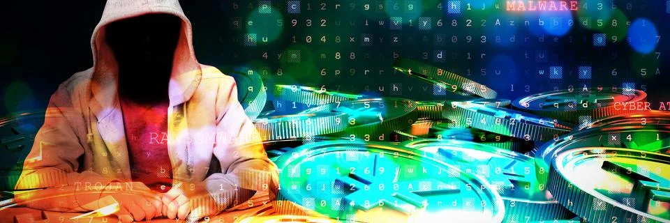 Composite image of robber sitting at table Foto stock