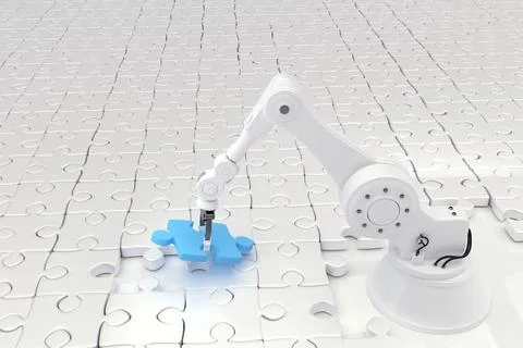 Composite image of robot arranging jigsaw puzzle Illustrazione stock
