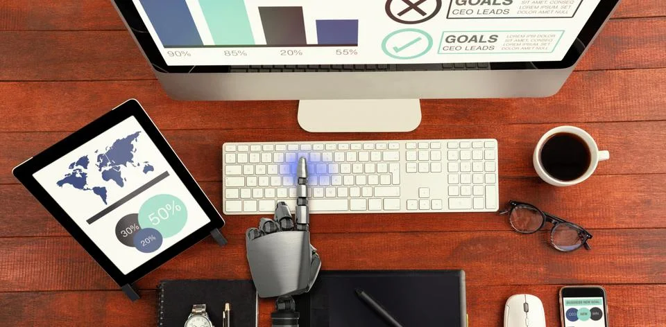 Composite image of robotic arm gesturing Stock Photos