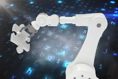 Composite image of robotic arm holding jigsaw piece 3d Stock Illustration