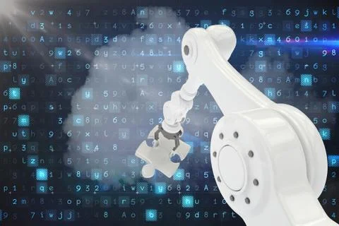 Composite image of robotic arm holding jigsaw piece 3d Stockillustratie