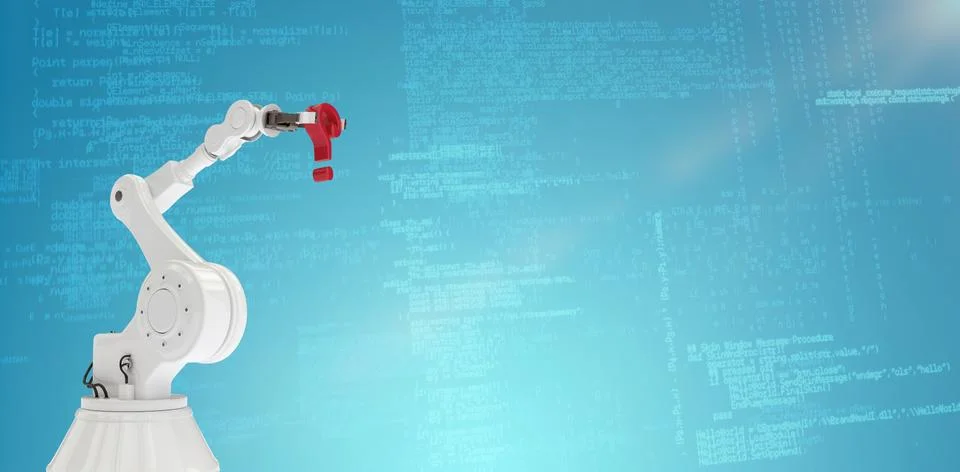 Composite image of robotic arm holding red question mark 3d Stock Illustration