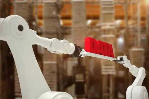 Composite image of robotic hands holding red data text 写真素材