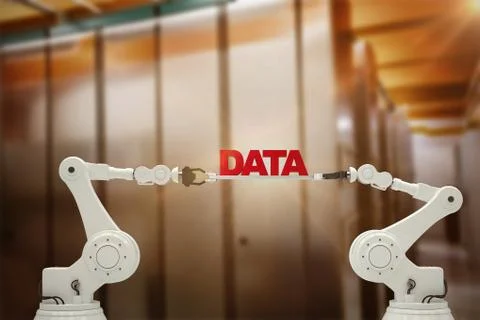 Composite image of robotic hands holding red data message Stock Photos