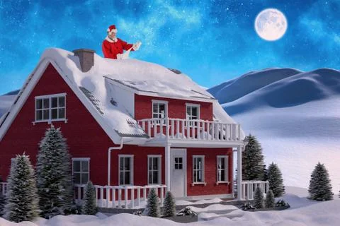 Composite image of santa claus smiling and reading scroll Illustrazione stock