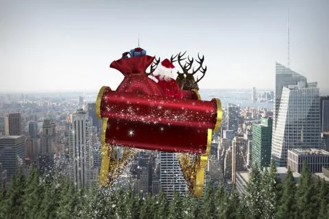 Composite image of santa flying his sleigh Ilustración de archivo