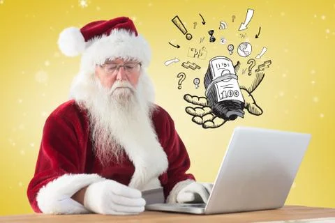 Composite image of santa pays with credit card on a laptop Stock Illustration