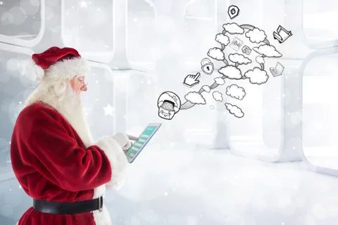 Composite image of santa uses a tablet pc Stock Illustration