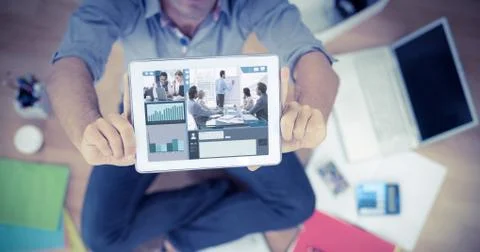 Composite image of screen with graphs Foto stock