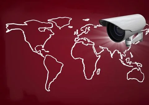 Composite image of Security camera against a red maroon map background Stock Illustration