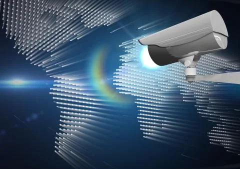 Composite image of Security camera against white and blue map background Stock Illustration