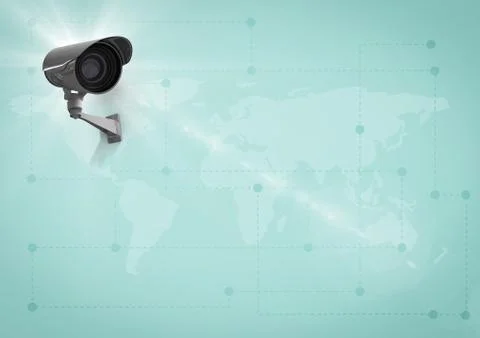 Composite Image of Security camera against a green map background Stock Illustration